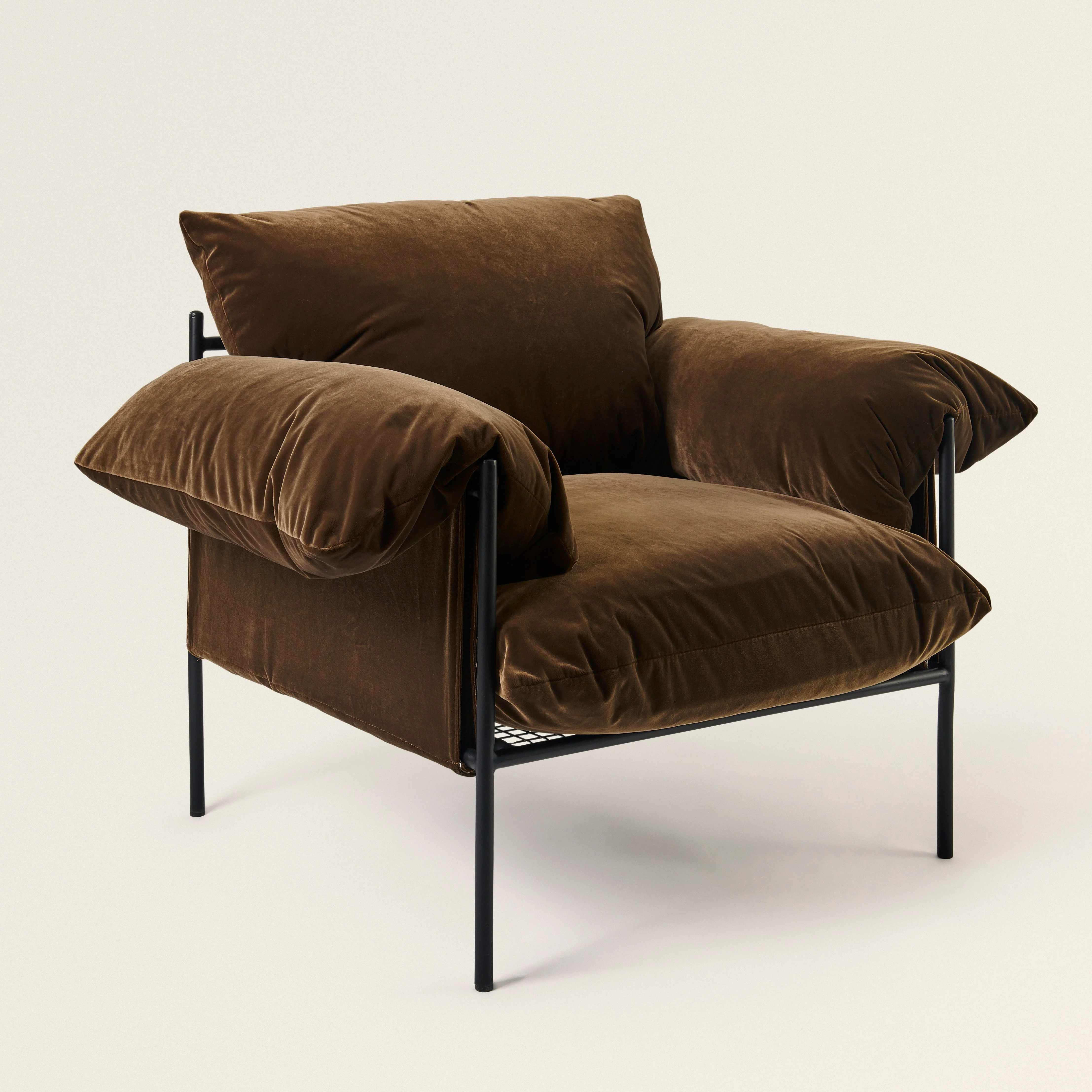 Metal & Velvet Lounge Chair - Chocolate - Image 2