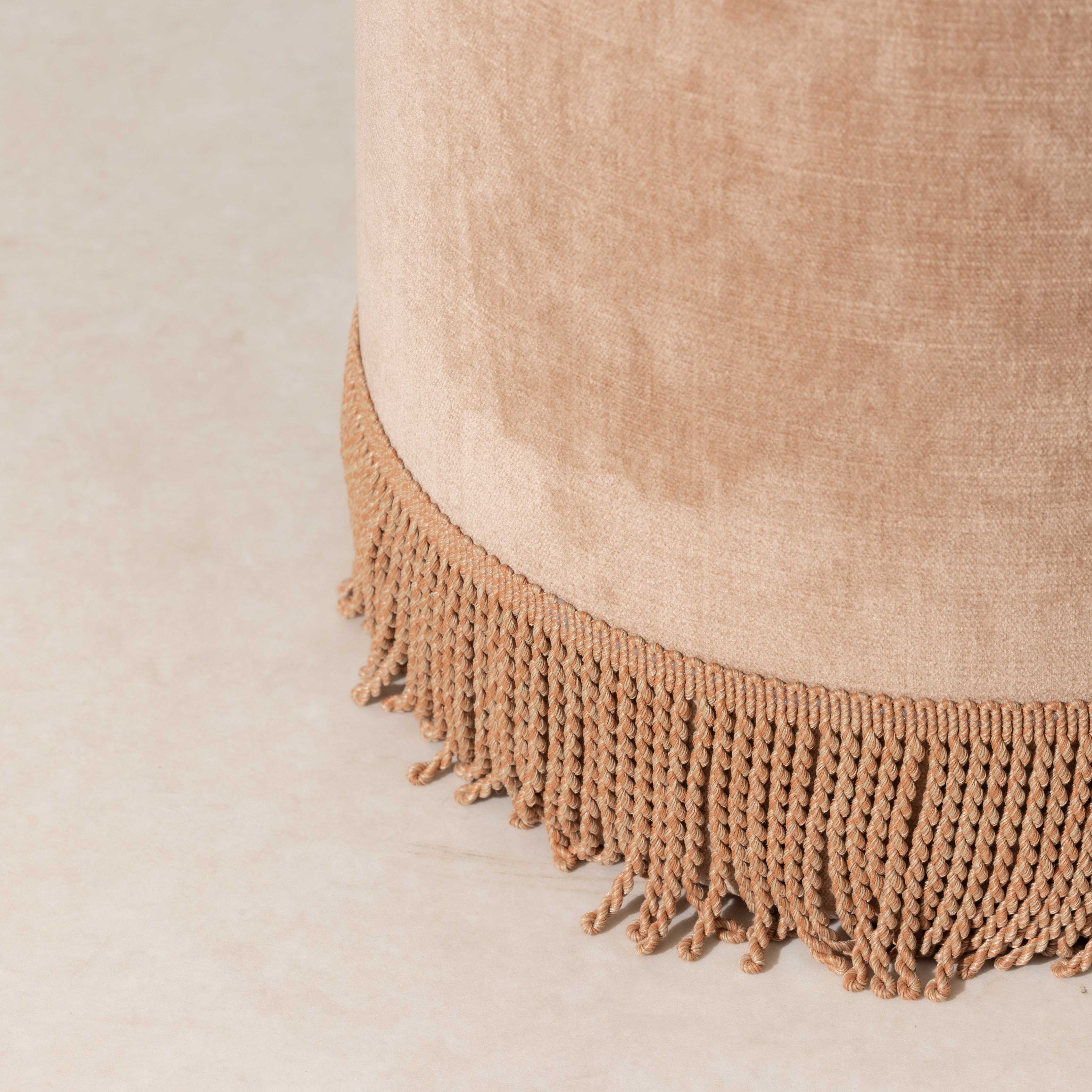 Velvet Pouffe with Fringe - Powder - Image 2