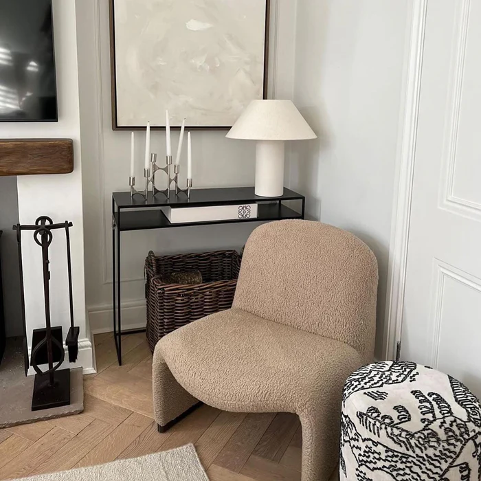 Velvet Pouffe with Walnut Plinth - Tiger Mountain - Image 4